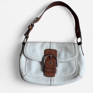 Coach White and Brown Leather Shoulder Bag
